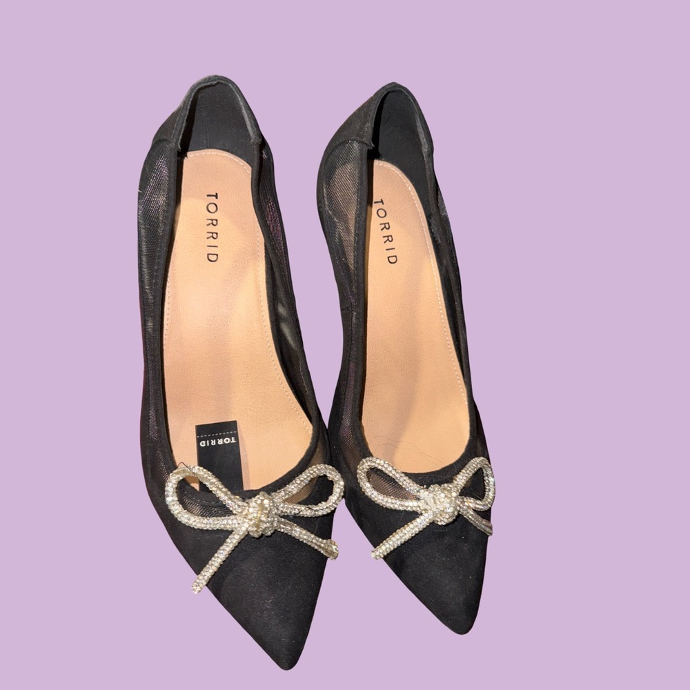 Torrid Black Heels with Silver Bow Accent